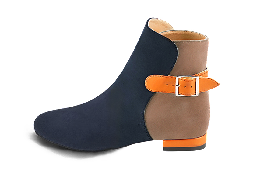 Sophisticated leather ankle boots detailed with an elegant back buckle and heel-strap finish for a distinct couture look, in navy blue and nude leather with round toe and low block heel - Florence KOOIJMAN